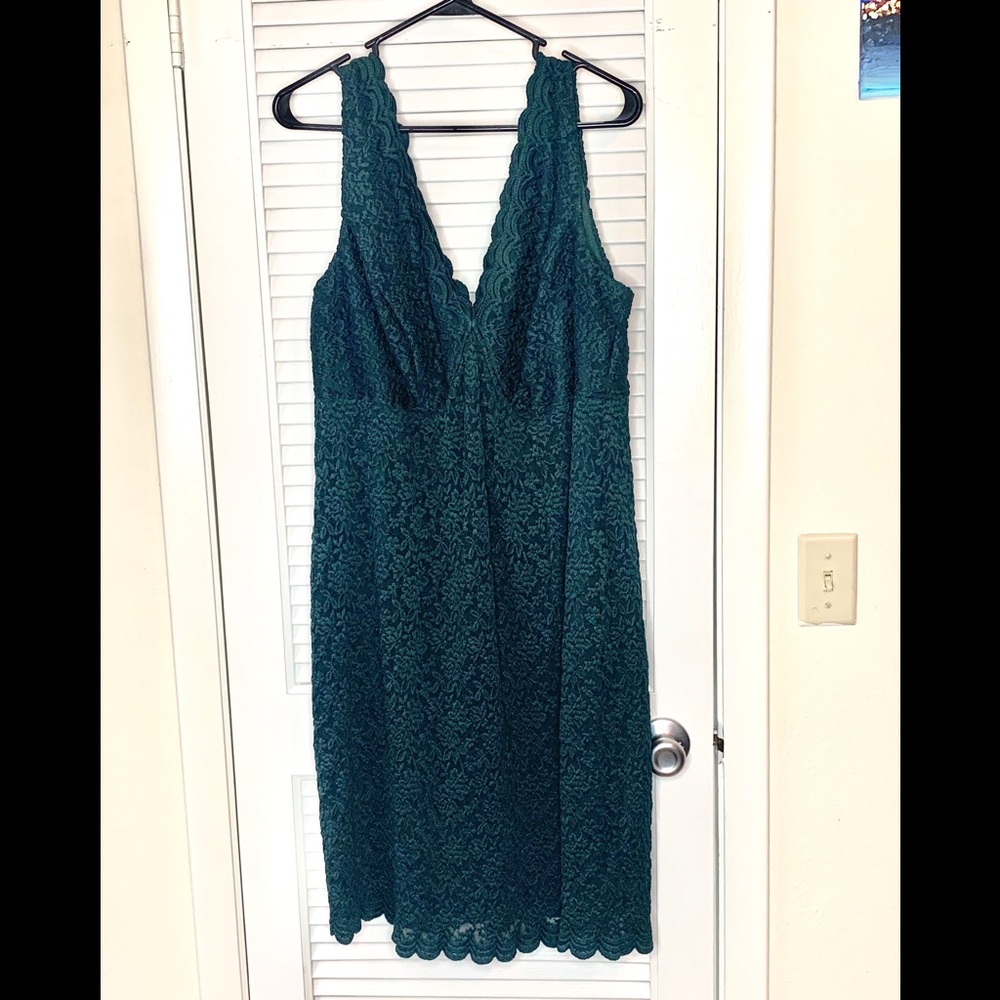 Dress Barn forest green lace v neck dress